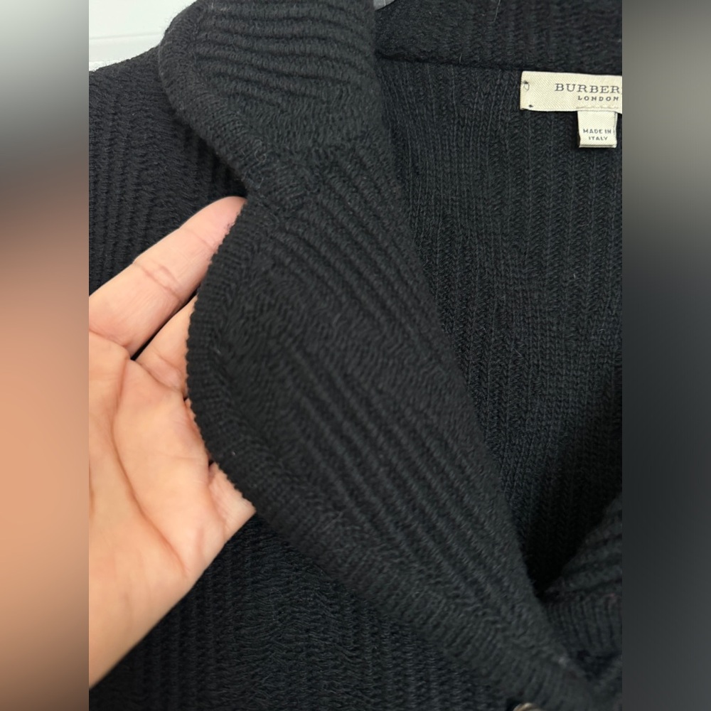Burberry Black Ribbed Button-Up Wool Sweater Jacket - Picture 12 of 16